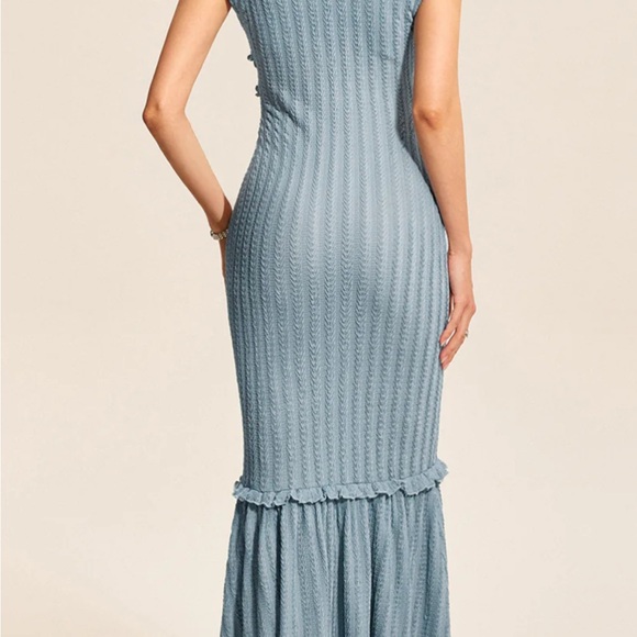 Commense Textured Blue Ruffle Dress - Picture 3 of 3